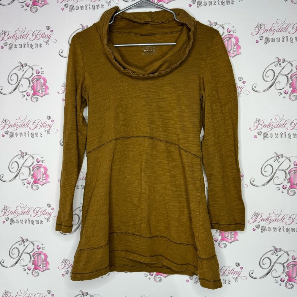 Neon buddah sweater long style tan brown scoop swoop neckline comfy luxe yoga